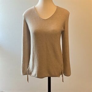 OLSEN EUROPE BEIGE LONG SLEEVE KNIT SWEATER WITH LACE-UP SIDES/ Size 5/6